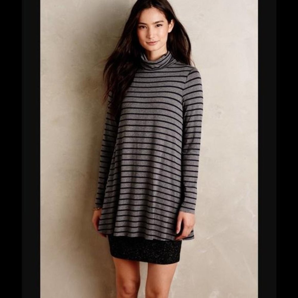 Anthropologie Bailey 44 Navy & Gray Striped Turtleneck Layered Dress - Picture 7 of 8